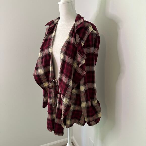 Wild Blue x Sadie Robertson red & cream plaid flannel cardigan size M - Picture 3 of 9